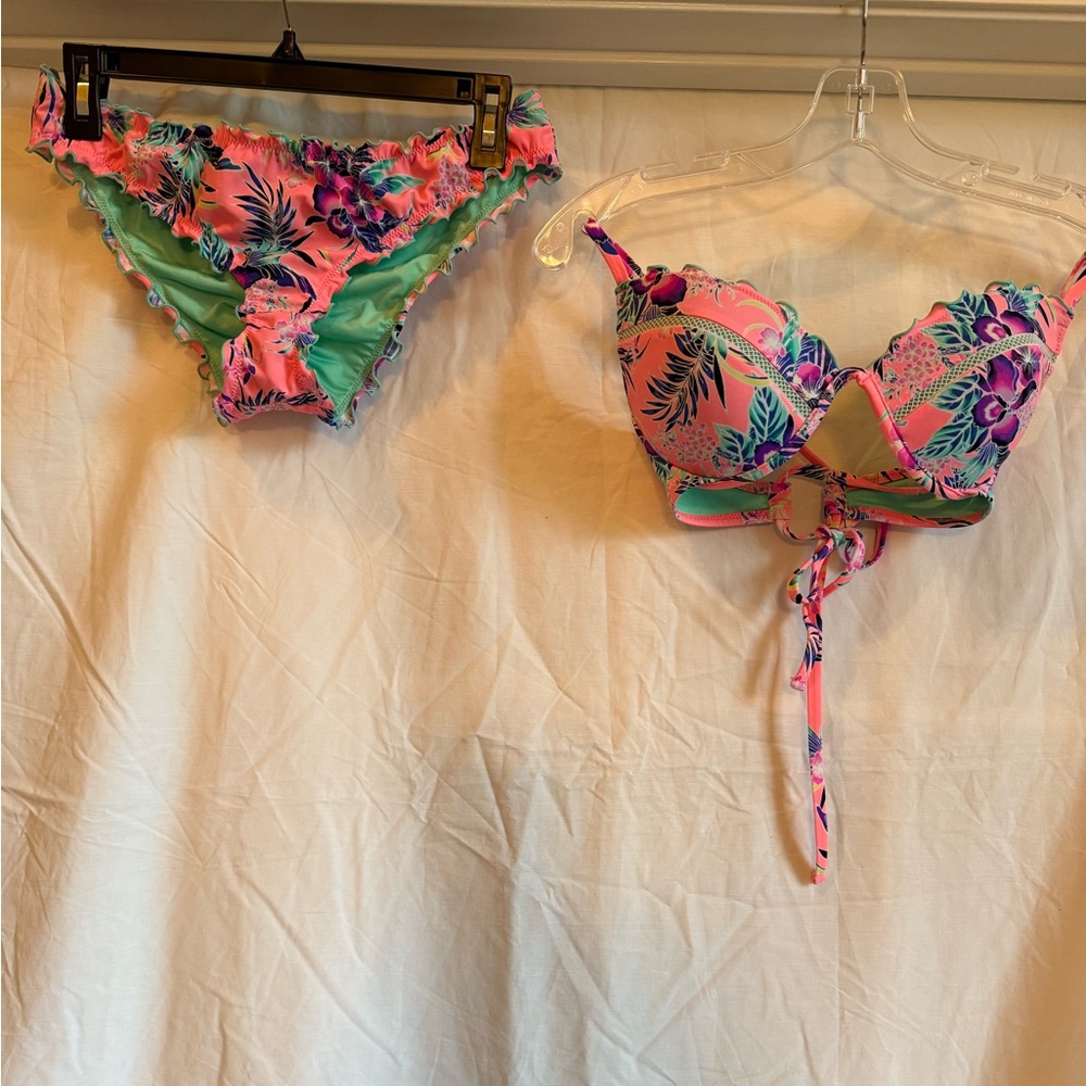 Shade & Shore Pink and Green Floral Bikini
